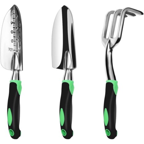Set di attrezzi da giardino, confezione da 3, kit da giardinaggio in alluminio resistente, include cazzuola manuale, cazzuola per trapianto e rastrello manuale per coltivatore
