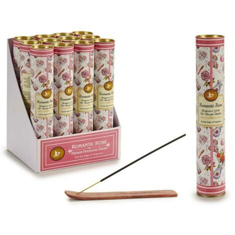 Set di bastoncini d'incenso in scatola di latta - Rose (12x30 pezzi) + supporto