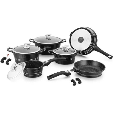 Set di Batterie Pentole e Padelle 14 Pz Antiaderente In Pietra RL-ES2014M Black