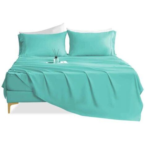 Set di biancheria da letto di lusso per hotel, 4 pezzi, lenzuola con angoli profondi, lenzuola in microfibra ultra morbida, color verde acqua.