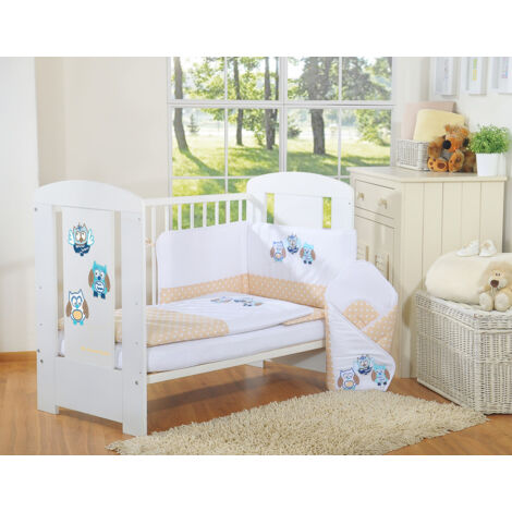 Set di biancheria da letto per bambini con gufi beige 135x100cm con copripiumino in 3 pezzi con ricami beige e blu