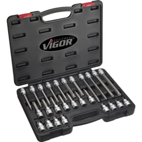 Set di bit per cacciavite ViGOR V1918, Set di utensili da 26 pezzi, attacco: quadrato 12,5 mm (1/2 pollice), uscita: Profilo interno multidente XZN con chiave di misura: M5 M16