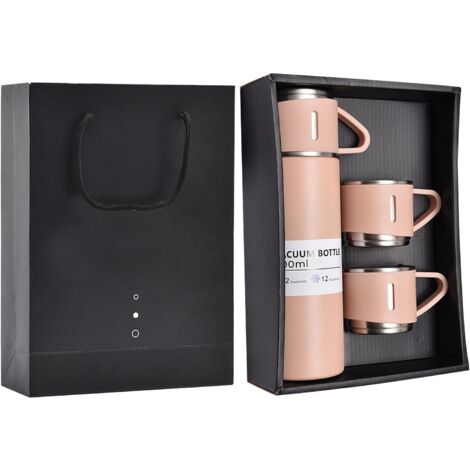 Set di bottiglie termiche in acciaio inox con manico, rosa, per casa, ufficio o attività commerciale.