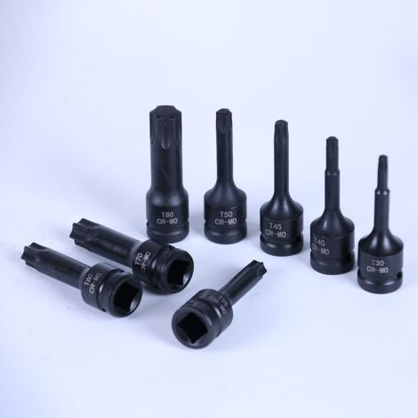 Set di bussole a percussione Torx 1/2", set di 8 bussole per punte Torx, bussola a stella a percussione T30-T80, per avvitatore a percussione pneumatico ed elettrico