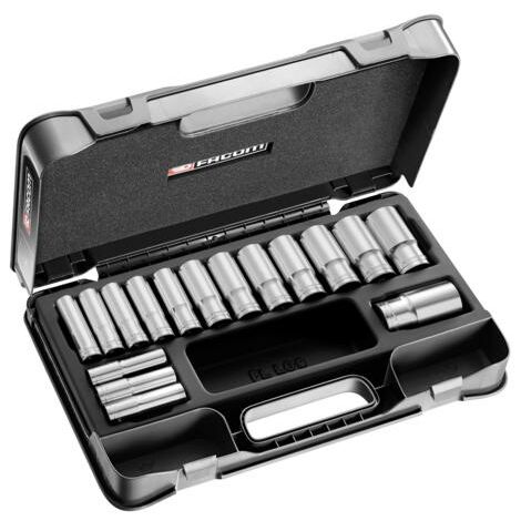 Set di bussole metriche FACOM 1/2 lungo 12 - 16 pezzi - S.404AE