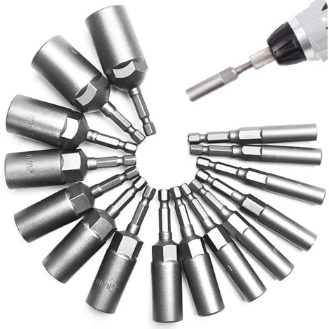 Set di bussole per dadi più profonde, cacciavite per dadi da 5,5-19 mm, set di mandrini per trapano con attacco esagonale da 1/4", bussola per estrattore di dadi lunga 80 mm