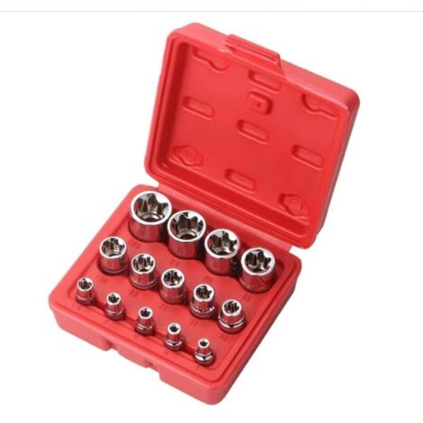 Set di bussole Torx KZQ da 14 pezzi con custodia, 1/4", 3/8", 1/2". Set di bussole Torx E4-E24