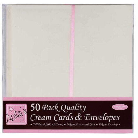 Set di buste e biglietti DL color crema, 50 pezzi.