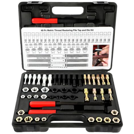 Set di cacciafiletti da 49 pezzi, kit master di rifiletti, strumento di riparazione filetti UNC UNF e strumento di ripristino filettature metriche, kit di riparazione filetti con 22 maschi
