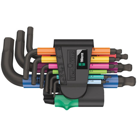 Set di cacciaviti a brugola 950/9 9 pezzi con supporto a forma di U, punta da 1,5 a 10 mm, corto, con testa sferica