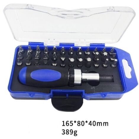 Set di cacciaviti a cricchetto da 38 pezzi in scatola blu, con scatola a cricchetto, bussola e set di cacciaviti - Blu, 38 pezzi