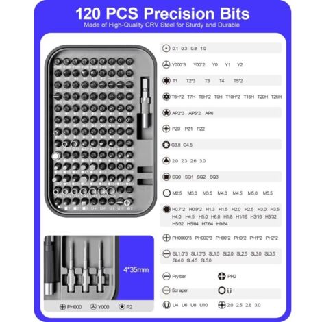 Set di cacciaviti di precisione, kit di strumenti 130 in 1 con 120 punte, set di cacciaviti magnetici e 10 pratici strumenti di riparazione per computer e telefoni.