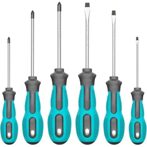 Set di cacciaviti magnetici da 6 pezzi, comprendente 3 punte Phillips e 3 punte a taglio, con inserti antiscivolo professionali e impugnature imbottite.