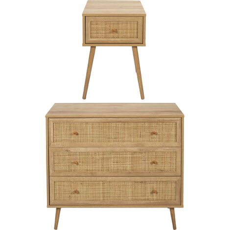 THE HOME DECO FACTORY Set di cassettiere in legno e comodini a 1 cassetto Bali a 3 cassetti