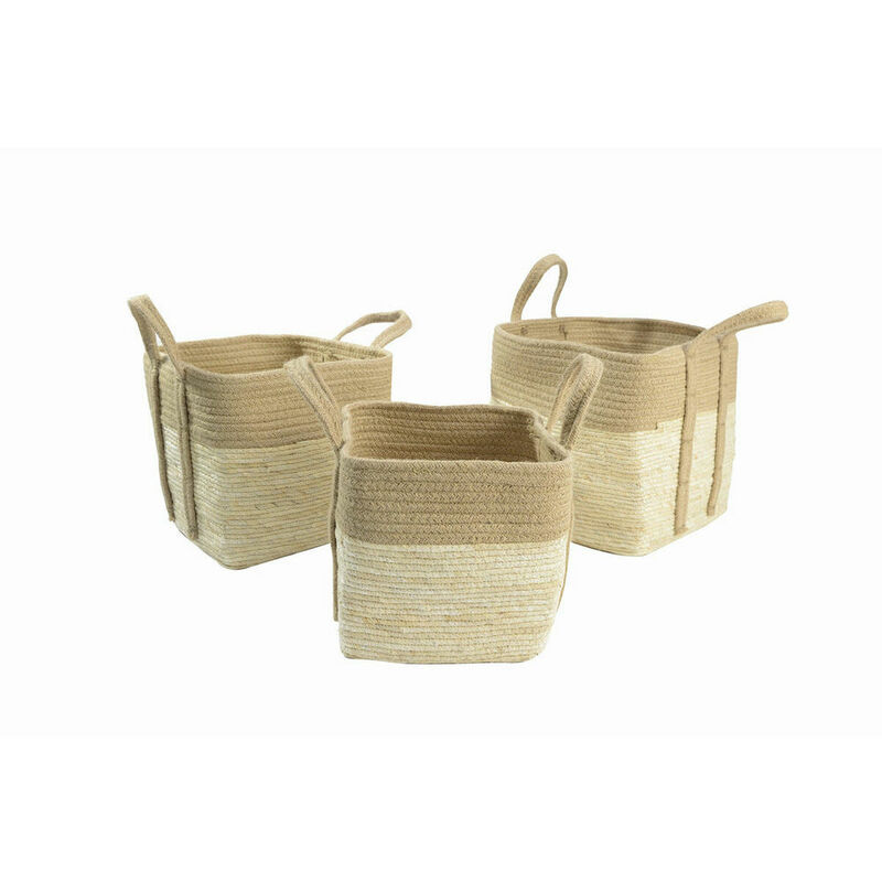 Set di Cestini DKD Home Decor Naturale Crema Fibra...