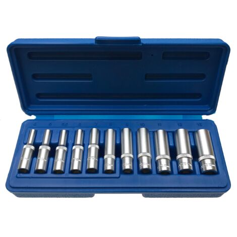Set di chiavi a bussola lunghe a 12 punte, 1/4 esagonali, 13 mm, in acciaio al cromo-vanadio, 11 pezzi