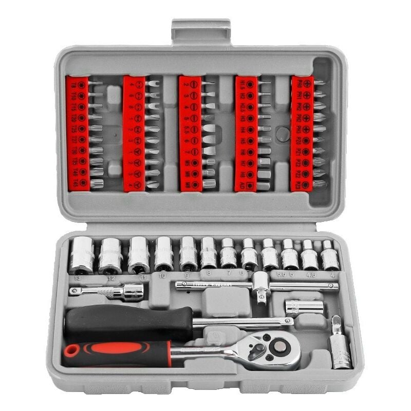 Image of Set di chiavi a bussola rapida da 68 pezzi, cacciavite a testa piatta, cacciavite a croce, cacciavite esagonale, kit di strumenti per la riparazione
