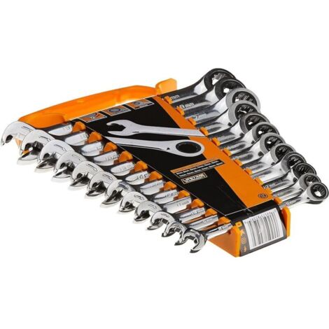 Set di chiavi a cricchetto aperte con misure metriche, 12 pezzi, 12 punte