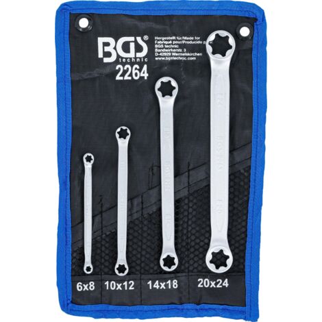 Set di chiavi a doppio anello con teste ad anello e profilo E  E6 x E8 - E20 x E24  4 pz.