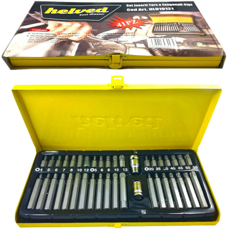 Set Di Chiavi Inserti 41 Pezzi Torx Esagonali e Mille Righe + 2 Adattatori - - Trade Shop Traesio