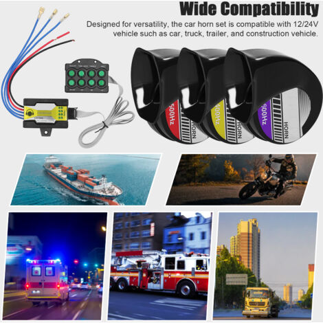 Set di clacson ad alto volume RASTKY, controller impermeabile e resistente per auto, camion, veicoli da costruzione, ABS + metallo, 3 pezzi