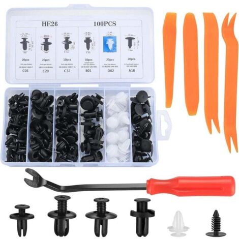 Set di clip di fissaggio per rivetti in plastica per auto, rivetti universali in plastica nera per pannelli di rivestimento delle portiere dell'auto, con pinze di rimozione.