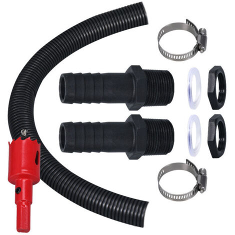 Set di collegamento per cisterna per acqua piovana KZQ da 25 mm, tubo di collegamento da 50 cm e 2 connettori per tubo da 25 mm con dado di bloccaggio per cisterna per acqua piovana