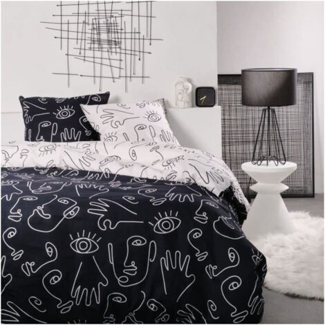 Set di copripiumino TODAY faces Nero 220 x 240 cm 3 Pezzi