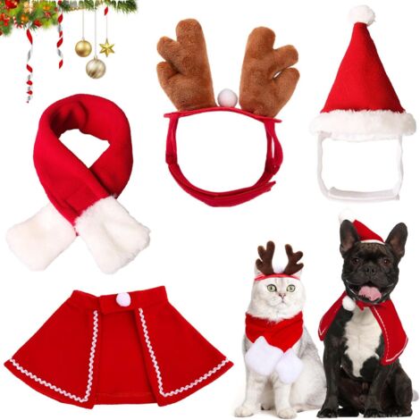 Set di costumi e accessori natalizi per cani e gatti, tra cui scialli natalizi, sciarpe, cappelli di Babbo Natale, fasce per capelli a forma di renna, collari rossi e decorazioni natalizie adatte a ca