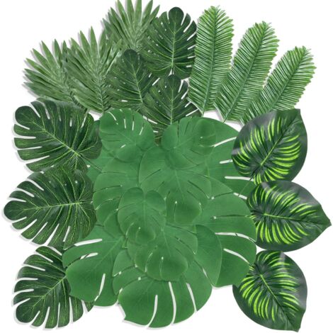 Set di Decorazioni Giungla - 88 Foglie Artificiali di Monstera e Palma, Verdi con Steli, Anti-UV per Interni/Esterni, Decorazioni da Parete
