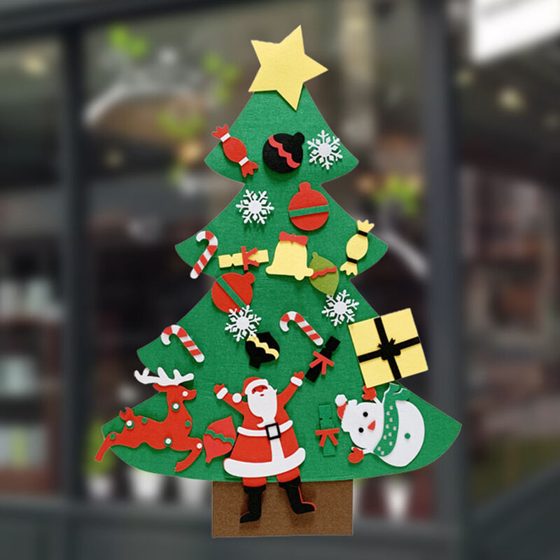 Albero Di Natale In Feltro Fai-da-te Per Bambini - Kit Con 43 Decorazioni, Adesivo, Per Parete O Porta