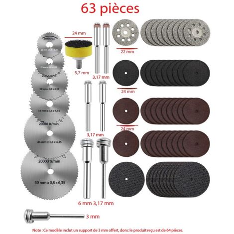 Set di dischi da taglio da 63 pezzi per utensili rotanti - Accessori professionali per lavori di precisione su metallo, legno, plastica e vetro
