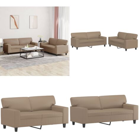 Set di Divani 2 pz Cappuccino in Similpelle - Divano in similpelle - Divano cappuccino