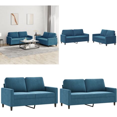 Set di Divani 2 pz con Cuscini Blu in Velluto - Divano in velluto - Divano con cuscini