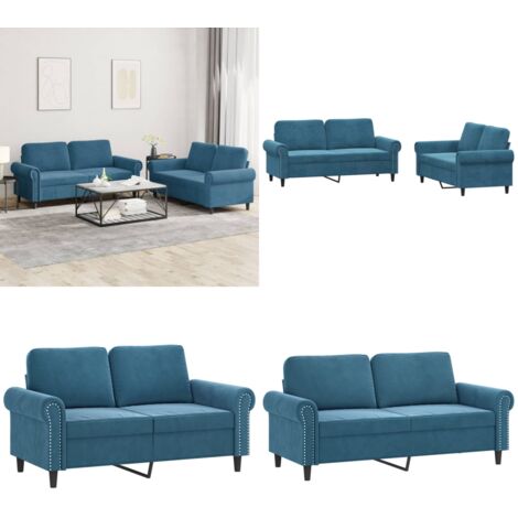 Set di Divani 2 pz con Cuscini Blu in Velluto - Divano in velluto - Divano con cuscini