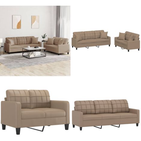 Set di Divani 2 pz con Cuscini Cappuccino in Similpelle - Divano a 3 posti - Cuscini per divano