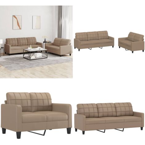 Set di Divani 2 pz con Cuscini cappuccino in Similpelle - Divano a 3 posti - Similpelle