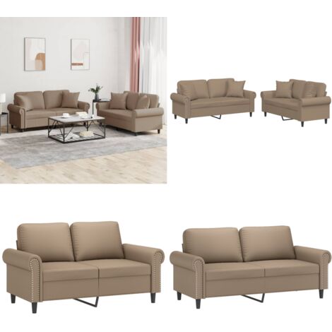 Set di Divani 2 pz con Cuscini Cappuccino in Similpelle - Divano in similpelle - Cuscini per divano