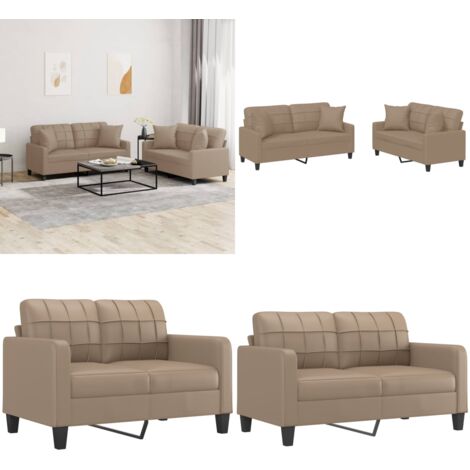 Set di Divani 2 pz con Cuscini Cappuccino in Similpelle - Divano in similpelle - Cuscini per divano