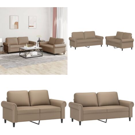 Set di Divani 2 pz con Cuscini cappuccino in Similpelle - Divano in similpelle - Divano cappuccino