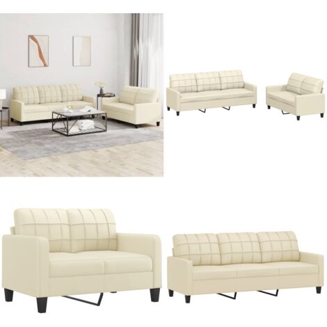 Set di Divani 2 pz con Cuscini crema in Similpelle - Divano a 3 posti - Divano in similpelle
