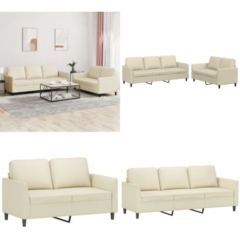 Set di Divani 2 pz con Cuscini crema in Similpelle - Divano a 3 posti - Similpelle