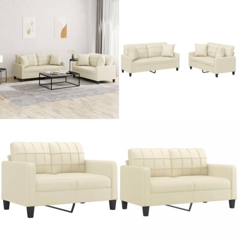 Set di Divani 2 pz con Cuscini Crema in Similpelle - Divano in similpelle - Cuscini per divano