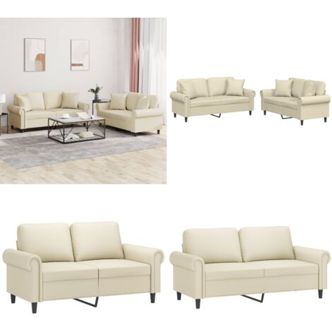 Set di Divani 2 pz con Cuscini Crema in Similpelle - Divano in similpelle - Cuscini per divano