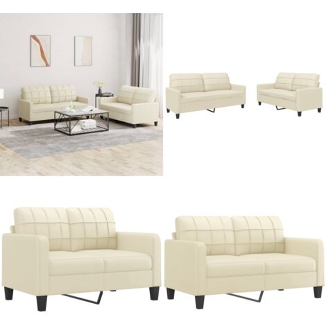 Set di Divani 2 pz con Cuscini crema in Similpelle - Divano in similpelle - Divano con cuscini