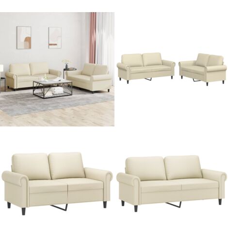 Set di Divani 2 pz con Cuscini crema in Similpelle - Divano in similpelle - Divano con cuscini