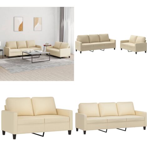 Set di Divani 2 pz con Cuscini Crema in Tessuto - Divano a 3 posti - Cuscini