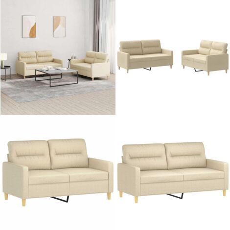 Set di Divani 2 pz con Cuscini Crema in Tessuto - Divano in tessuto - Divano crema