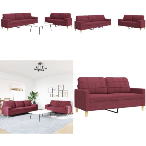 Set di Divani 2 pz con Cuscini Decorativi Rosso Vino in Tessuto - Divano a 3 posti - Cuscini decorativi
