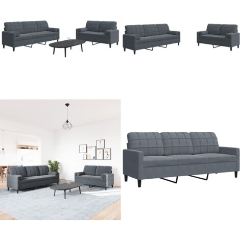 Set di Divani 2 pz con Cuscini e Rinforzi Grigio Scuro Velluto - Divano a 3 posti - Cuscini di sostegno